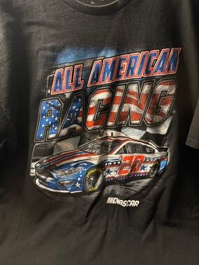 NASCAR All American Racing Men's 2XL Black Graphic T-Shirt #20 Patriotic RaceCar